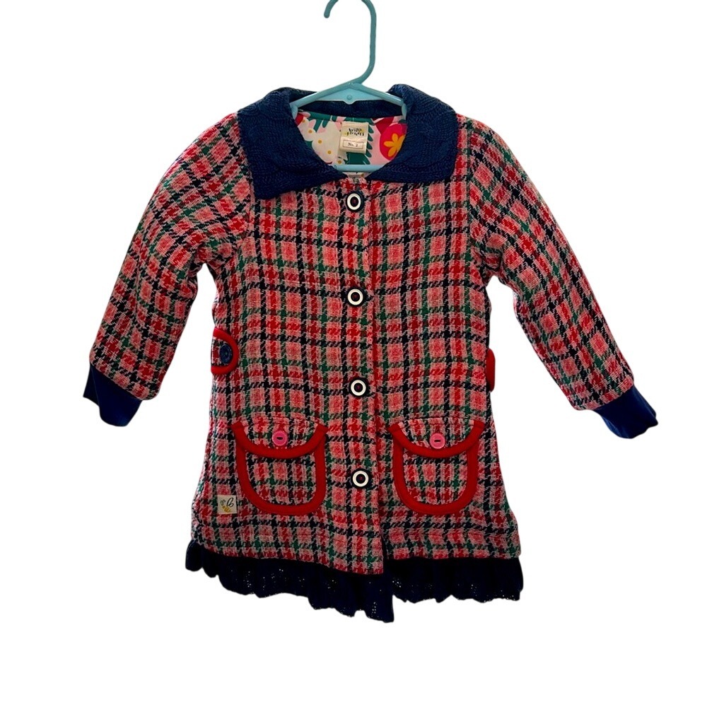 Wildflowers Plaid Coat Jacket Girls Size‎ 2 Red Green Blue Button Front Pockets
